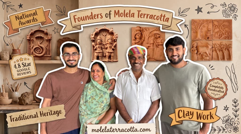 Founders of Molela Terracotta: Master Artisan Dinesh Chandra Kumhar and family at their workshop