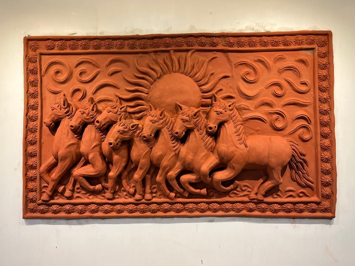 Seven Horses of Surya (Surya Rath) handcrafted Molela terracotta relief mural
