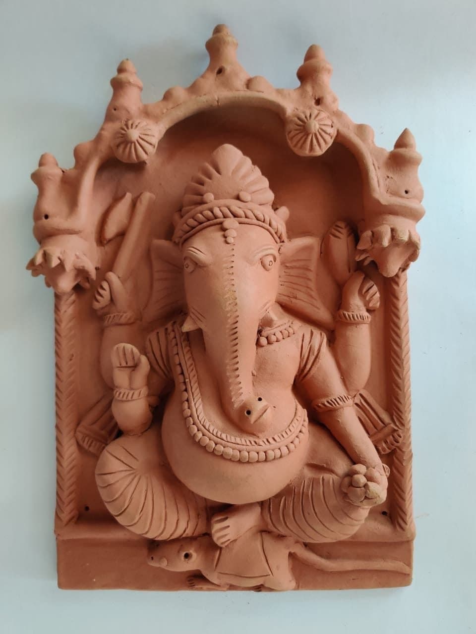 Ganpati terracotta murti, hand-sculpted in Molela clay