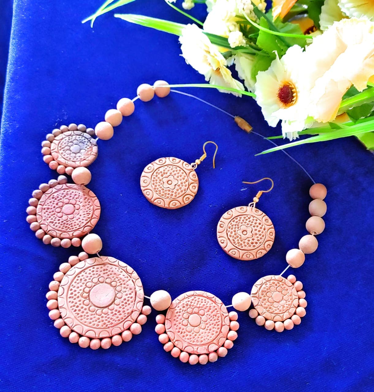 Mandala medallion terracotta choker and earring set