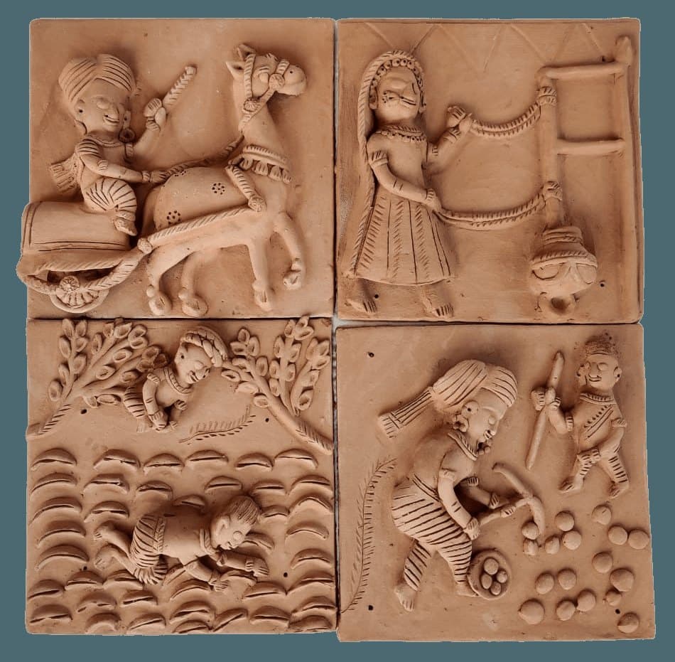 Miniature terracotta tile depicting a village song scene