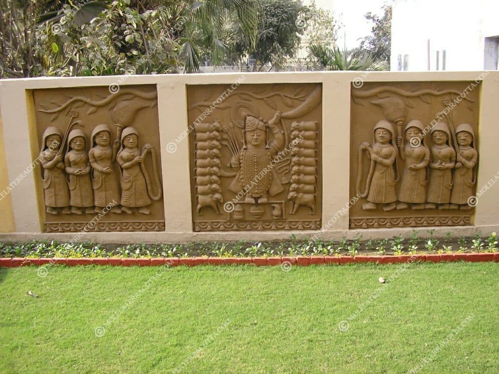 Sacred Molela terracotta deity plaques and hollow clay figurines sculpted in Rajasthan